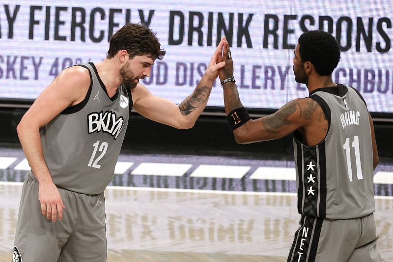 Brooklyn Nets teammates Joe Harris and Kyrie Irving