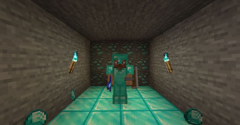 Steve showing off all his diamonds in Minecraft. (Image via Minecraft)