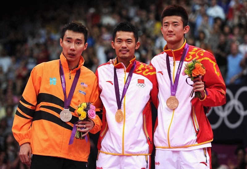 Lin Dan (center): 2012 London Olympics Gold medallist