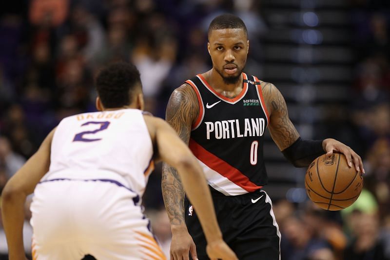 Damian Lillard (#0) of the Portland Trail Blazers