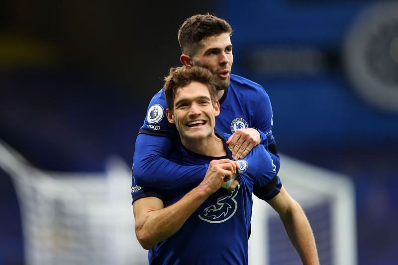 Marcos Alonso celebrates scoring against Burnley.