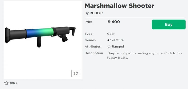 The Marshmallow Shooter gear piece from the Roblox Avatar Shop. (Image via Roblox.com)
