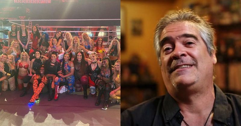 The women&#039;s division backstage after the Royal Rumble 2021 match, Vince Russo.