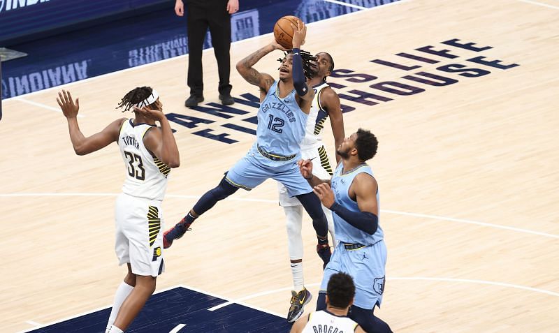 Ja Morant #12 of the Memphis Grizzlies against the Indiana Pacers at Bankers Life Fieldhouse on February 02, 2021 in Indianapolis, Indiana. (Photo by Andy Lyons/Getty Images)