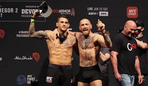 Dustin Poirier (left); Conor McGregor (right)