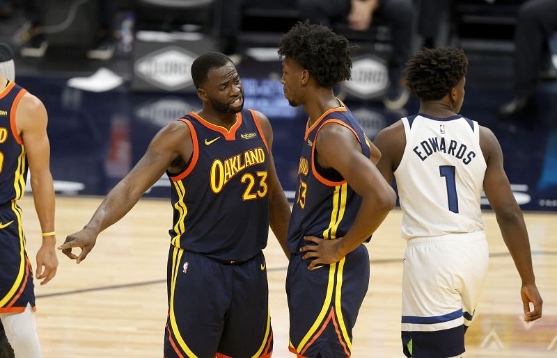 Draymond Green and James Wiseman of the Golden State Warriors