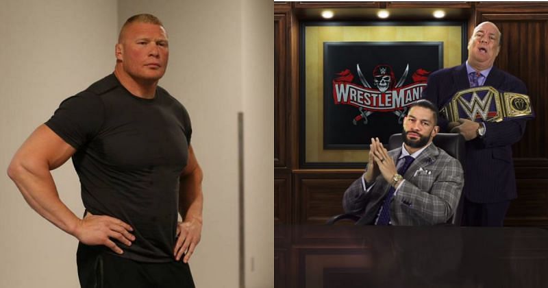 Brock Lesnar, Roman Reigns, and Paul Heyman.