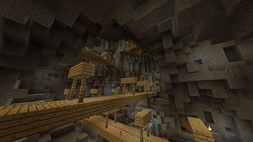 The insides of a Minecraft mineshaft