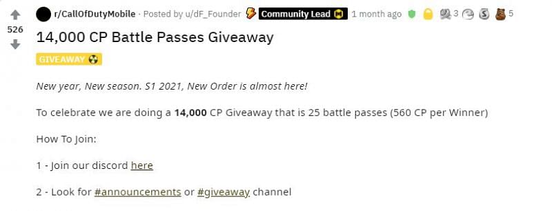 One of the giveaway posts on the official subreddit