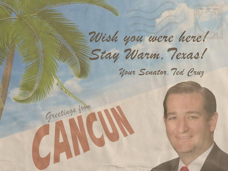 Satirical message for Ted Cruz after he left for Cancun (Image via Twitter/clwtweet)