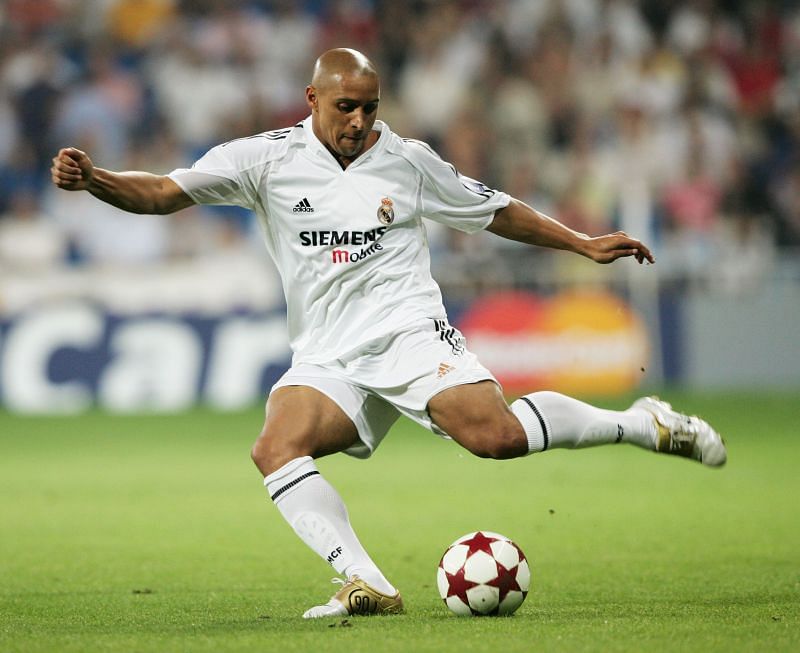 Roberto Carlos representing Real Madrid in the 2004 UEFA Champions League