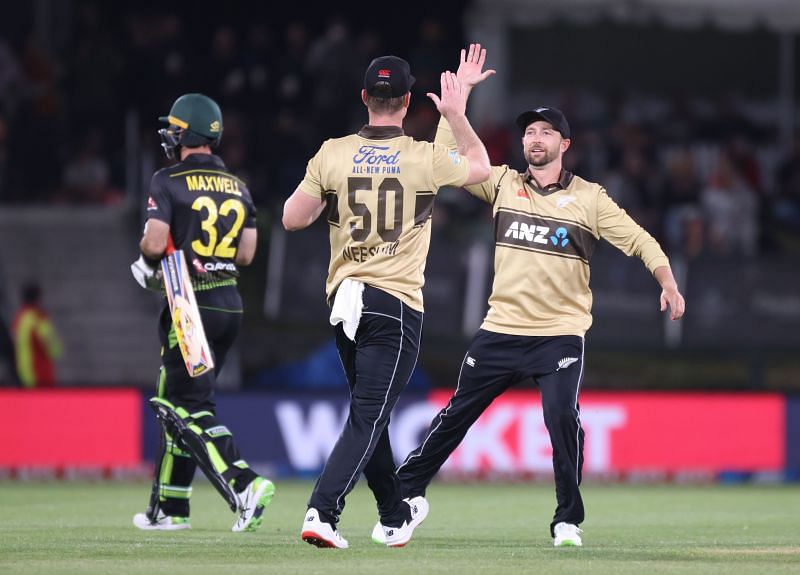 Devon Conway celebrates with James Neesham