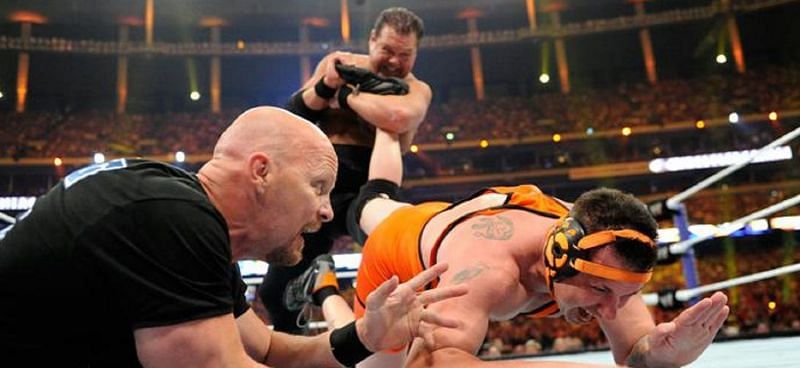 Stone Cold Steve Austin, Jerry Lawler, and Michael Cole at WrestleMania 27