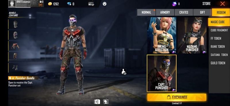 The Capt. Punisher costume bundle set in Free Fire