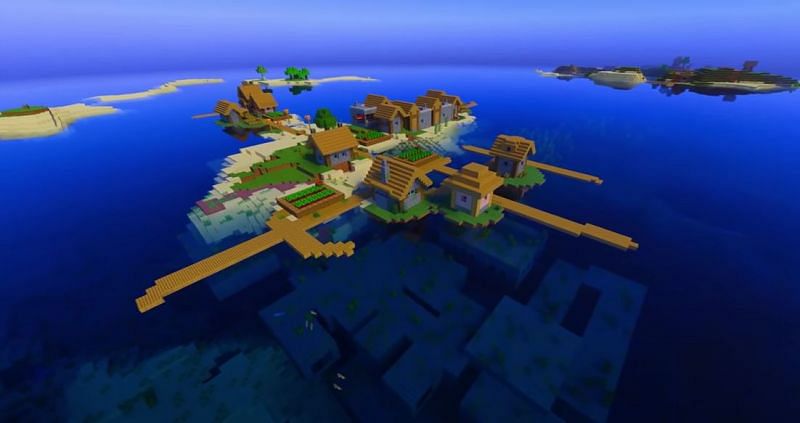 A quaint island village in Minecraft (Image via Minecraft &amp; Chill/YouTube)