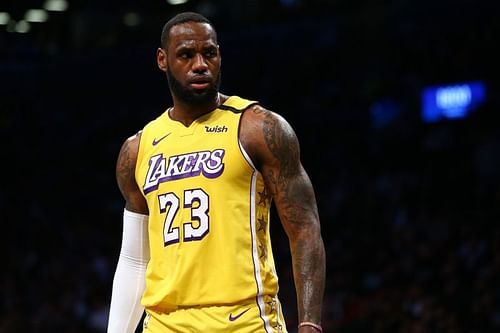 LeBron James of the Los Angeles Lakers in action against the Brooklyn Nets.