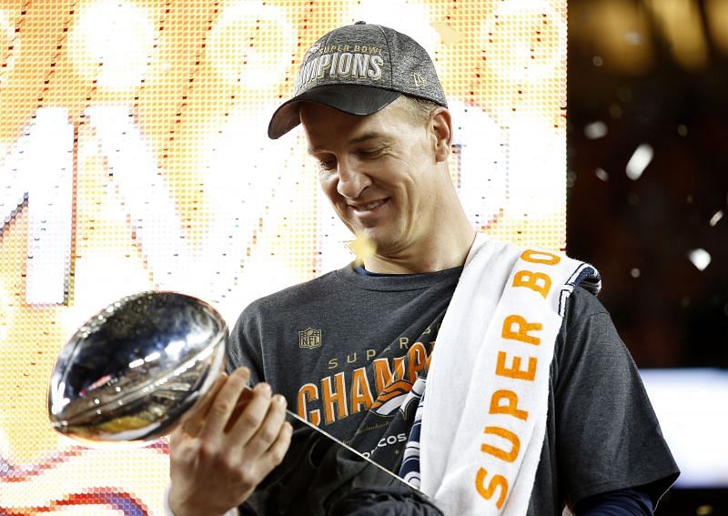 Peyton Manning celebrates his second Super Bowl Championship