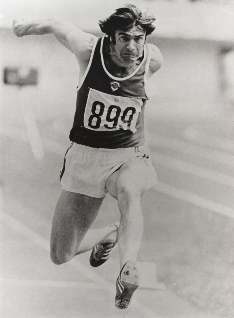 Viktor Saneyev of USSR takes a leap during the triple jump final at the Montreal Olympics, in which he won the gold medal.