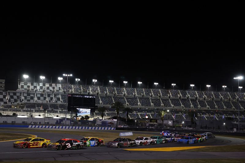 NASCAR drivers race through the chicane on the Daytona Road Course. Photo/Getty Images 