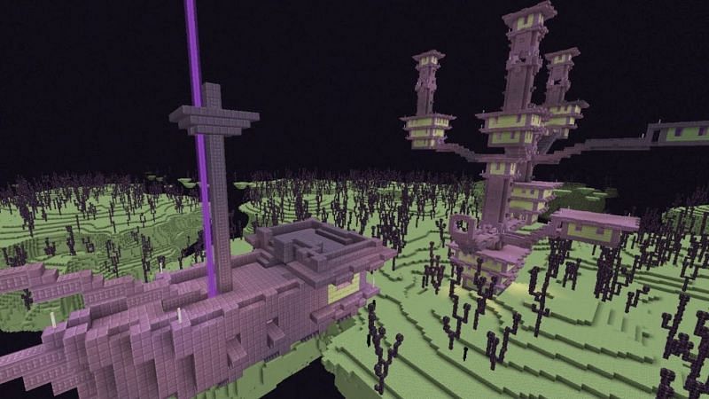 An end ship and end city in Minecraft. (Image via martyrsvale/YouTube)