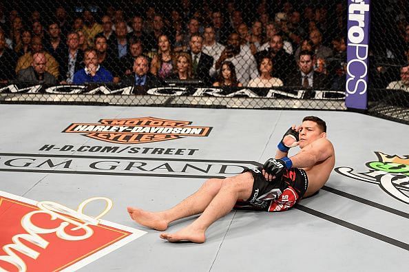 Nick Diaz laying down while facing Anderson Silva at UFC 183