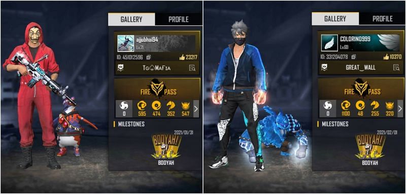 Free Fire IDs of Ajjubhai and COLONEL
