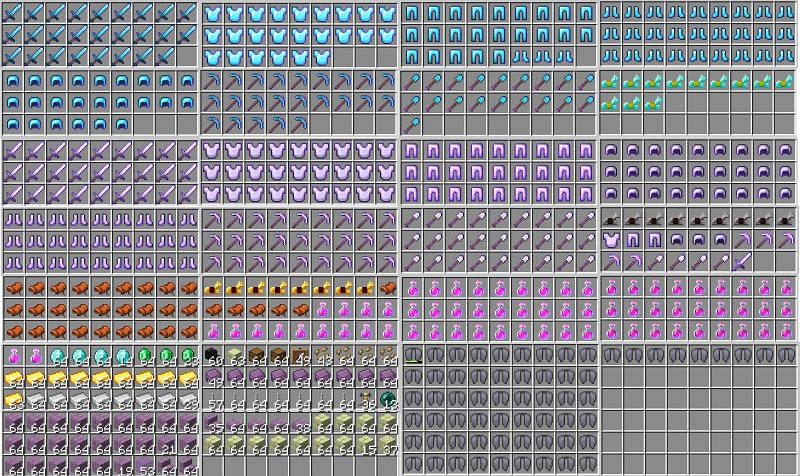 The haul of loot from raiding thirty End Cities and End Ships in Minecraft. (Image via u/Aberrsary/reddit.com)