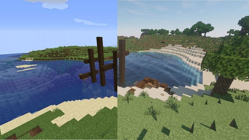 Continuum Shaders: Before and After (Image via Minecraft)