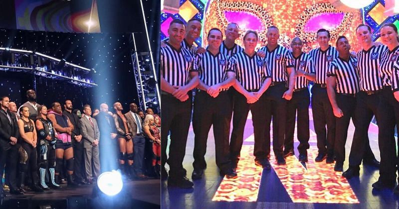 WWE Superstars and referees.