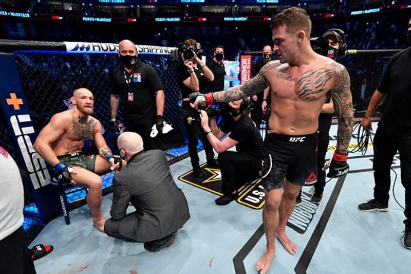 Dustin Poirier chopped on Conor McGregor&#039;s legs at UFC 257 during their MMA fight