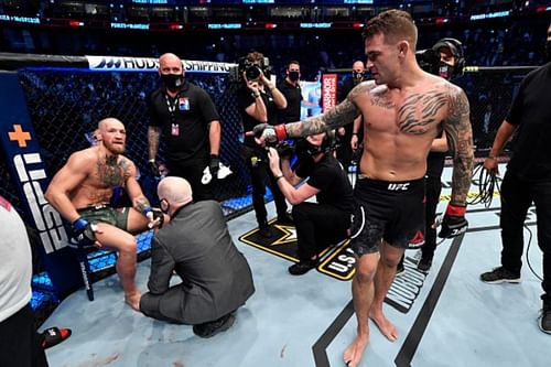 Dustin Poirier chopped on Conor McGregor's legs at UFC 257 during their MMA fight