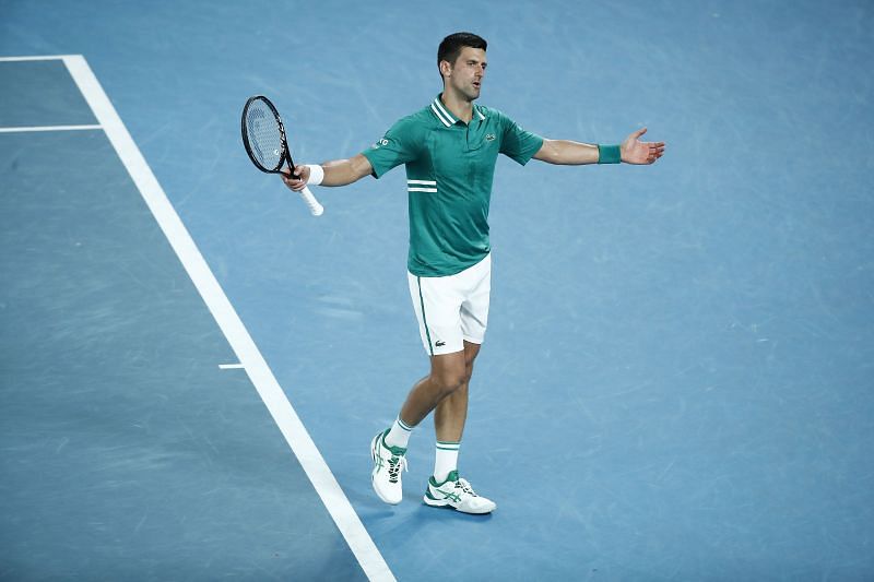 Novak Djokovic reacts during his match against Alexander Zverev