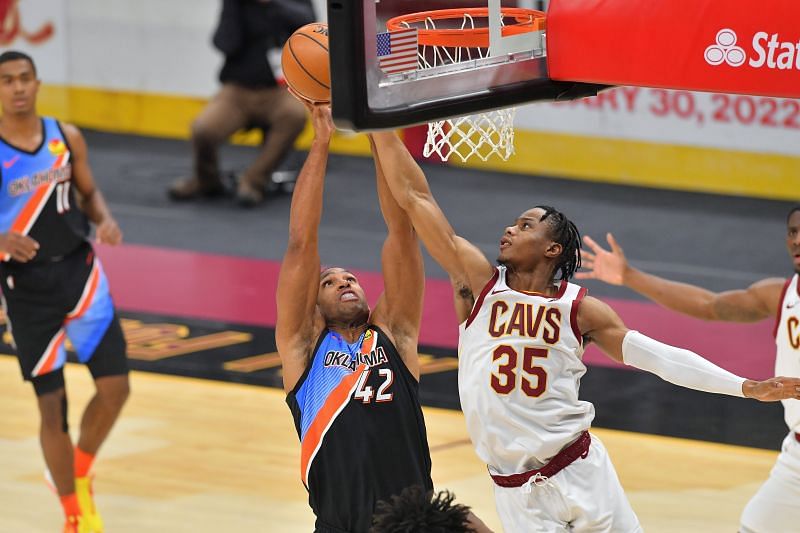 Al Horford #42 attacks the rim