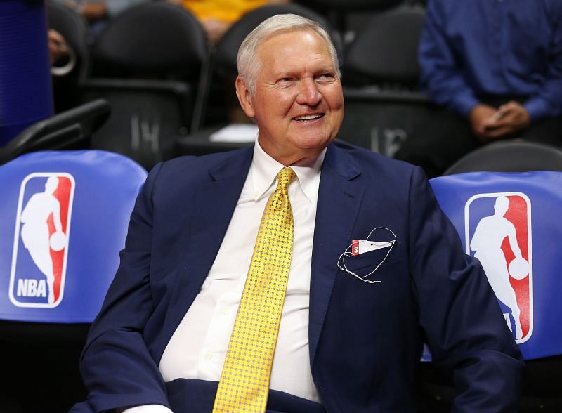 Jerry West is the silhouette on the official NBA logo. Photo: Stephen Dunn/Getty Images. 