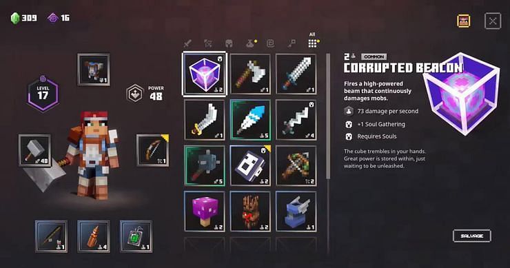 Shown: Corrupted Beacon Stats (Image via Minecraft Dungeons)