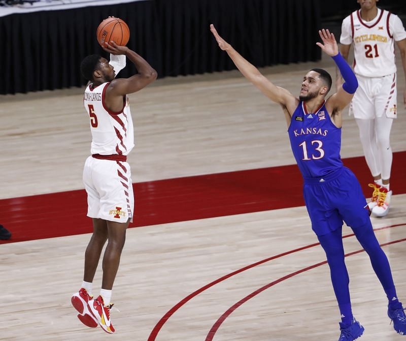 Jalen Coleman-Lands of the Iowa State Cyclones takes a three-point.