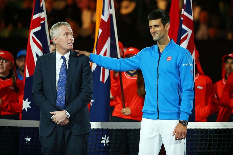 Novak Djokovic with Australian Open Tournament Director Craig Tiley