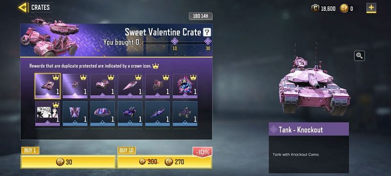 The Sweet Valentine Crate in COD Mobile (Image via COD Mobile)