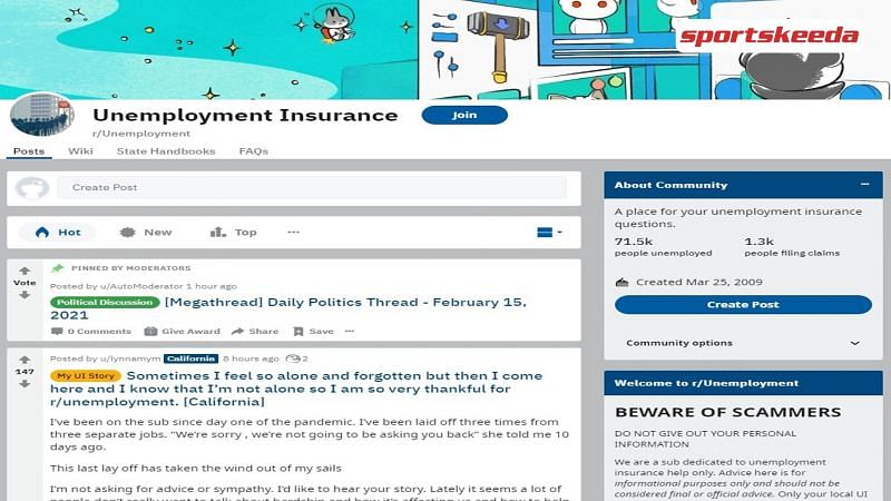A subreddit forum dedicated to helping people understand unemployment systems (Image via Sportskeeda)