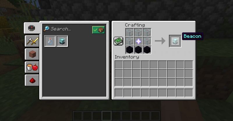 The crafting recipe for a beacon in Minecraft. (Image via Minecraft)