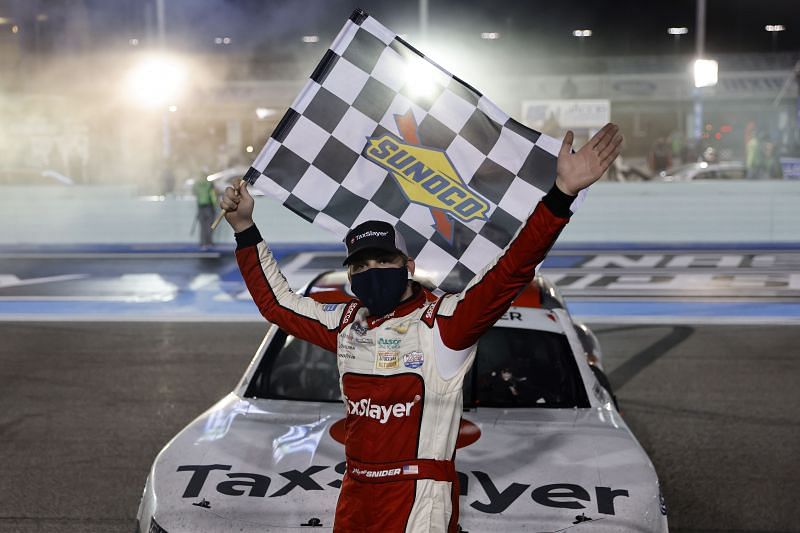 Myatt Snider captures his first Xfinity Series checkered flag after winning the Contender Boats 250 at Homestead-Miami Speedway. (Photo by Michael Reaves/Getty Images)