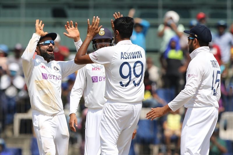 Team India celebrate a wicket. Pic: ICC