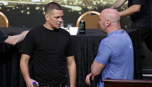 Nate Diaz (left); Dana White (right)