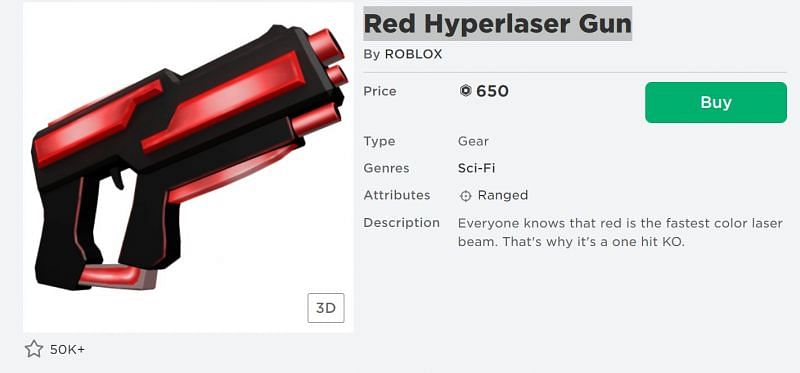 The Red Hyperlaser Gun gear piece from the Roblox Avatar Shop. (Image via Roblox.com)