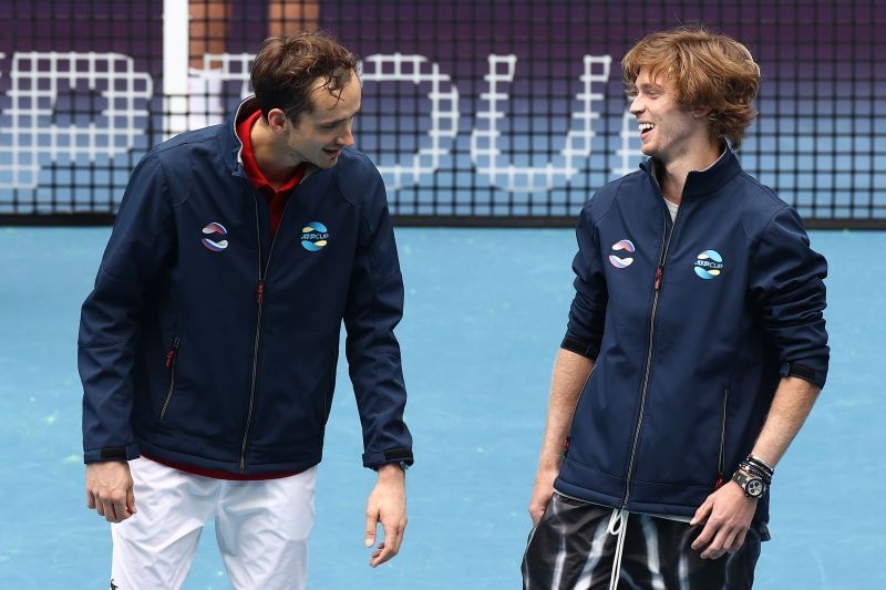 Daniil Medvedev (L) and Andrey Rublev