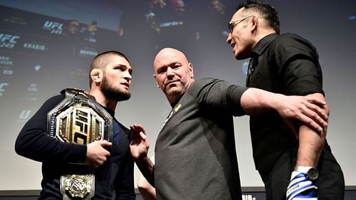 Khabib Nurmagomedov [L] and Tony Ferguson [R]