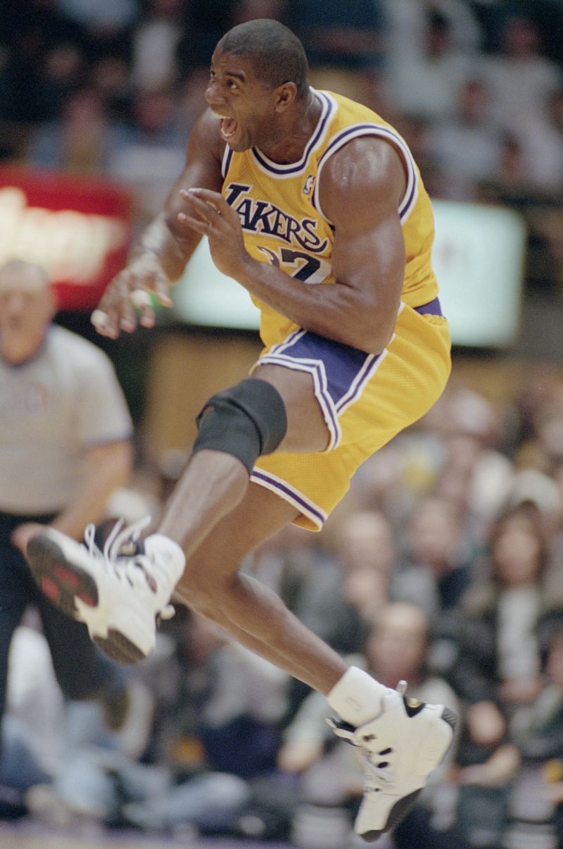 Magic Johnson won five NBA championships with the LA Lakers. Photo: Allsport/Getty Images.
