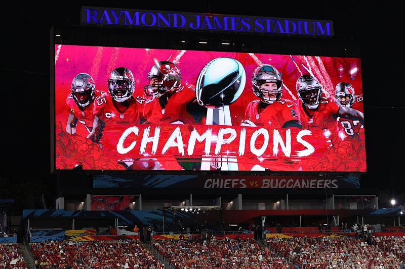 The Tampa Bay Buccaneers celebrate their Super Bowl LV win