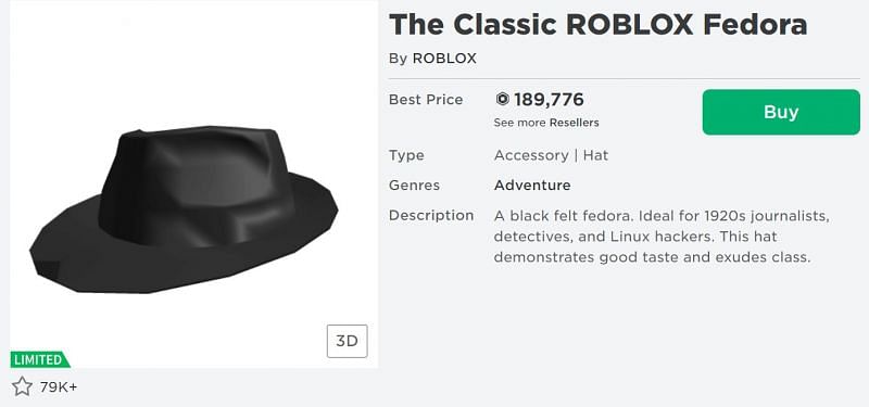 The Classic ROBLOX Fedora accessory from the Roblox Avatar Shop. (Image via Roblox.com)