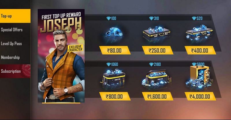 इन-गेम टॉप-अप सेंटर  (Image via Garena)